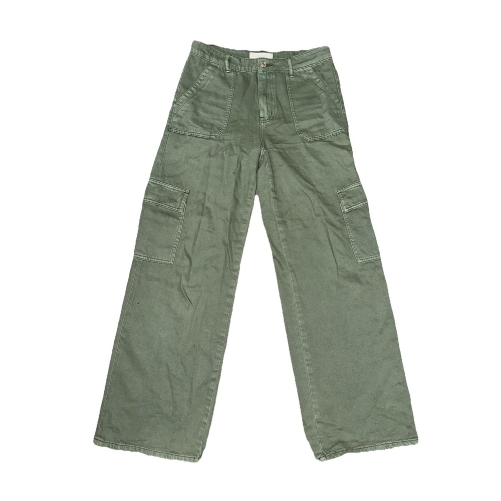 Vervet Olive Green High Rise Cargo Wide Leg Utility Pocket Pant Womens Sz 28